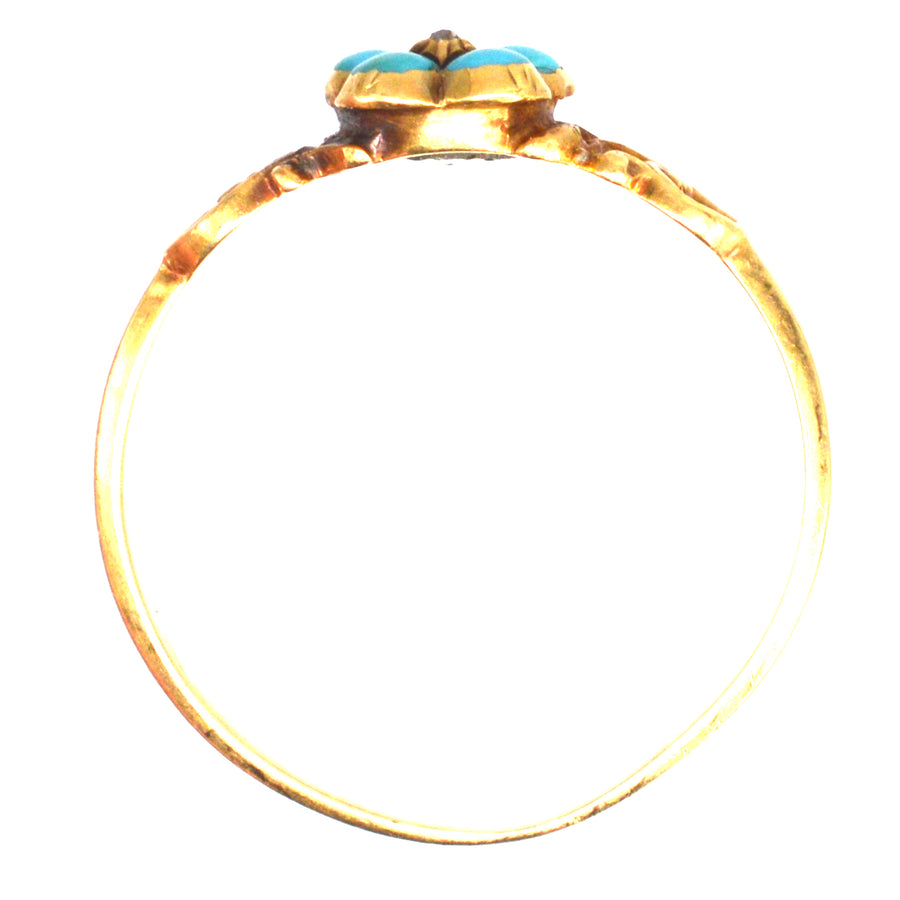 Georgian William IV 18ct Gold Forget me Not Turquoise and Diamond Cluster Ring