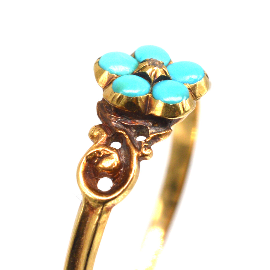 Georgian William IV 18ct Gold Forget me Not Turquoise and Diamond Cluster Ring