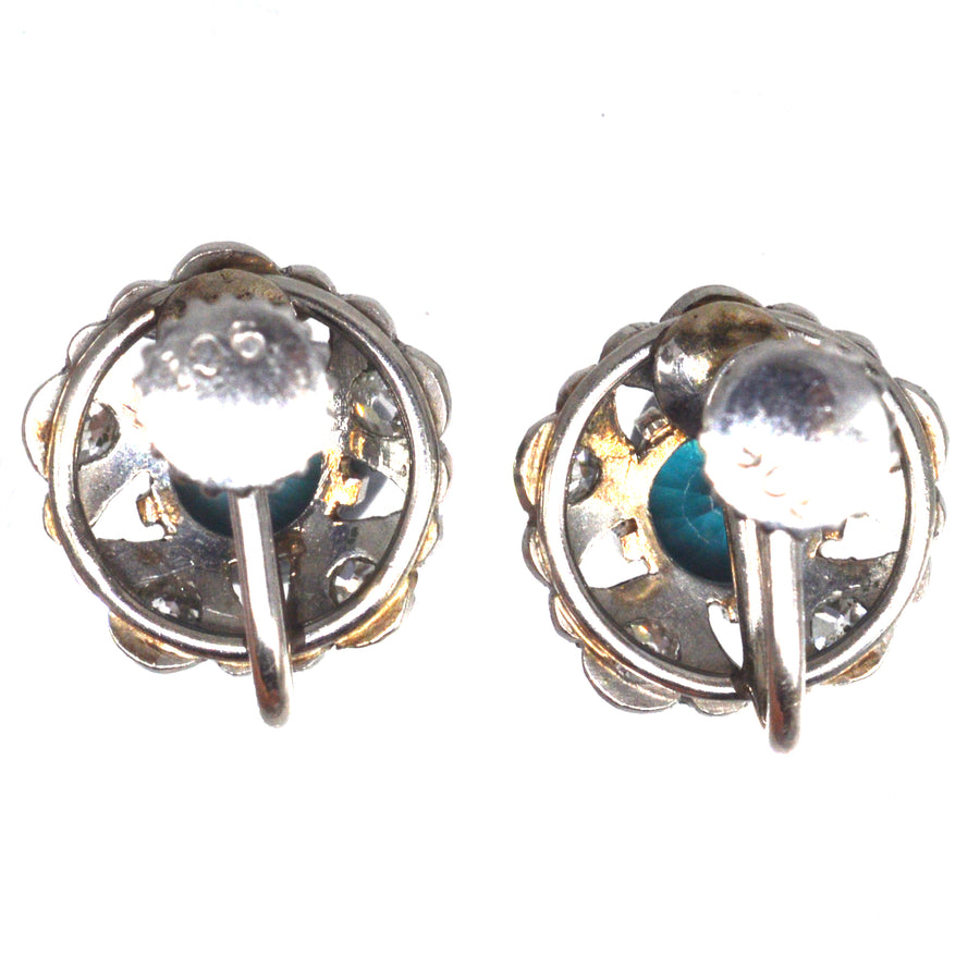 Art Deco 9ct White Gold Blue Zircon and Diamond Cluster Earrings