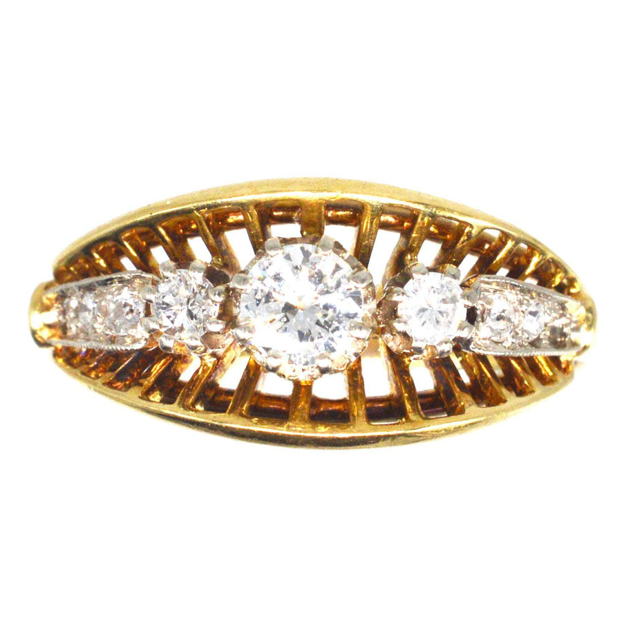 Retro 18ct Gold Diamond Ring with Openwork Fan Gallery