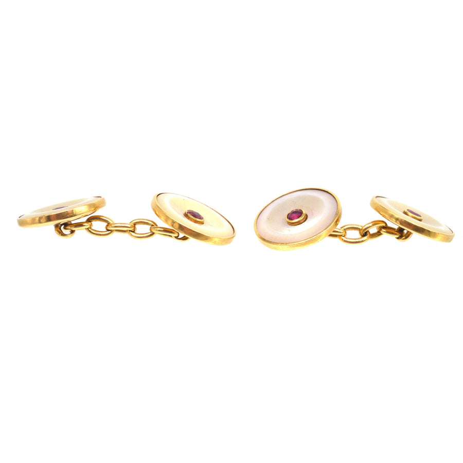 Edwardian 18ct Gold, Mother of Pearl and Ruby cufflinks