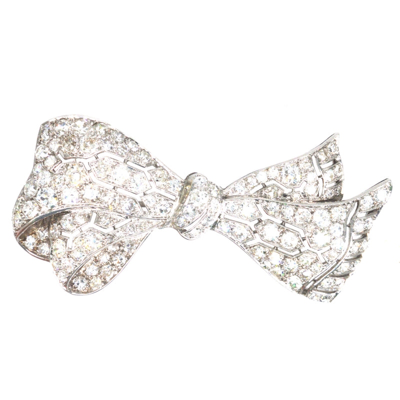 Early 20th Century French Platinum Diamond Bow Brooch