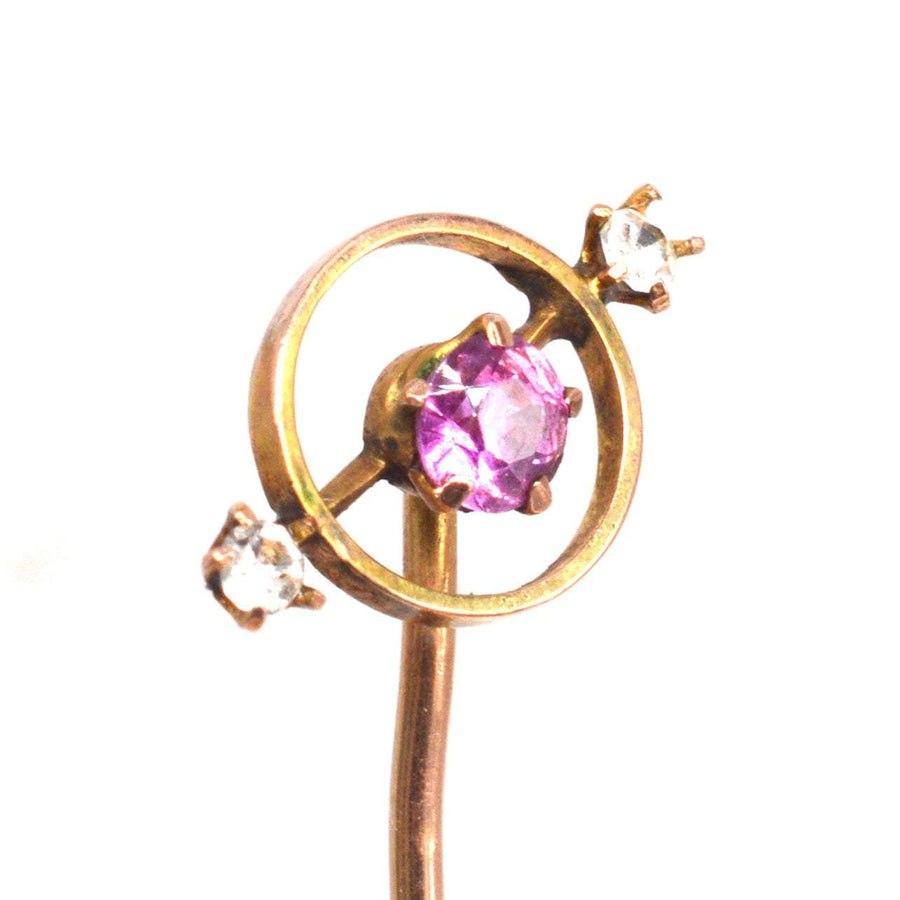 Edwardian 9ct Gold Pink Sapphire and Paste Tie Pin