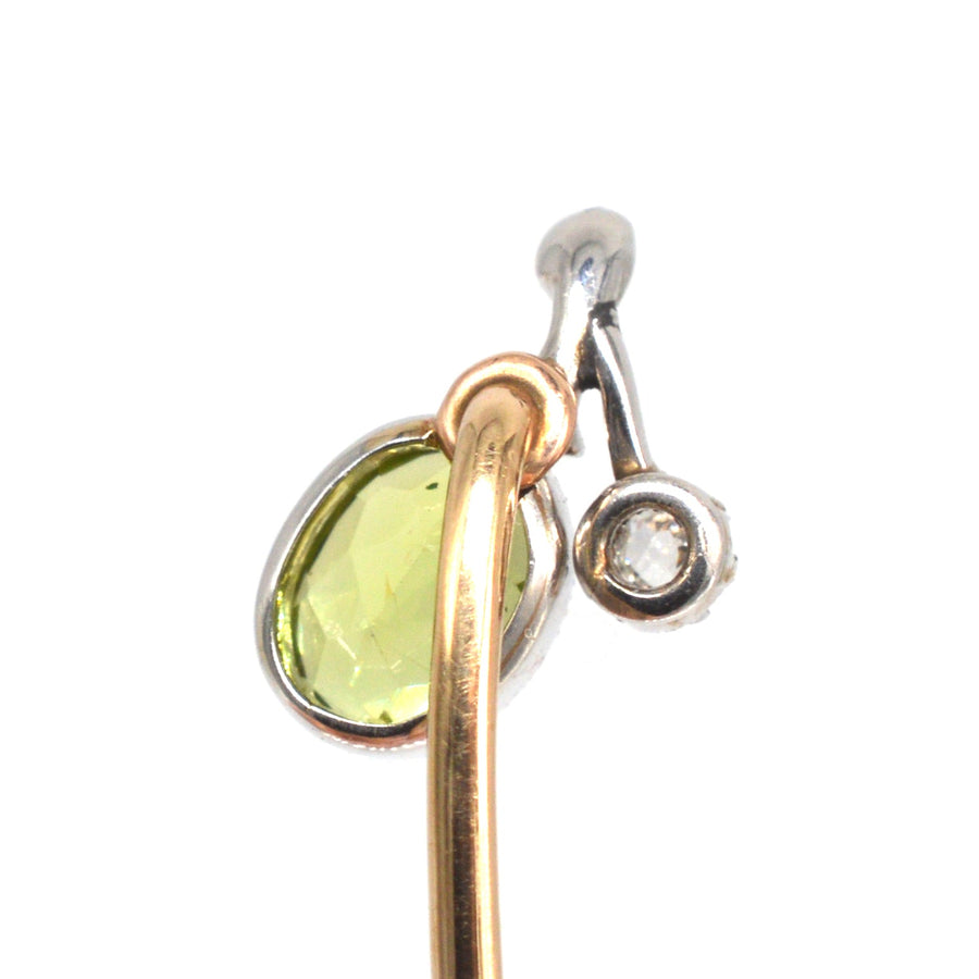 Edwardian Platinum Peridot and Diamond Tie Pin