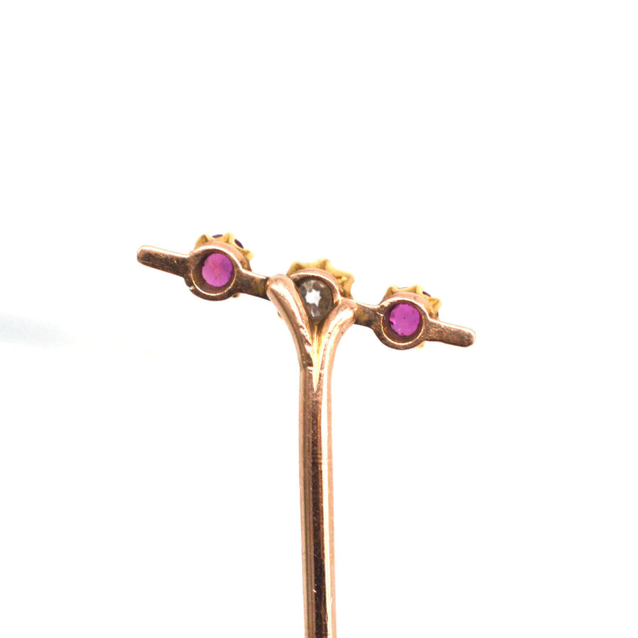Edwardian 15ct Gold Ruby & Diamond Tie Pin