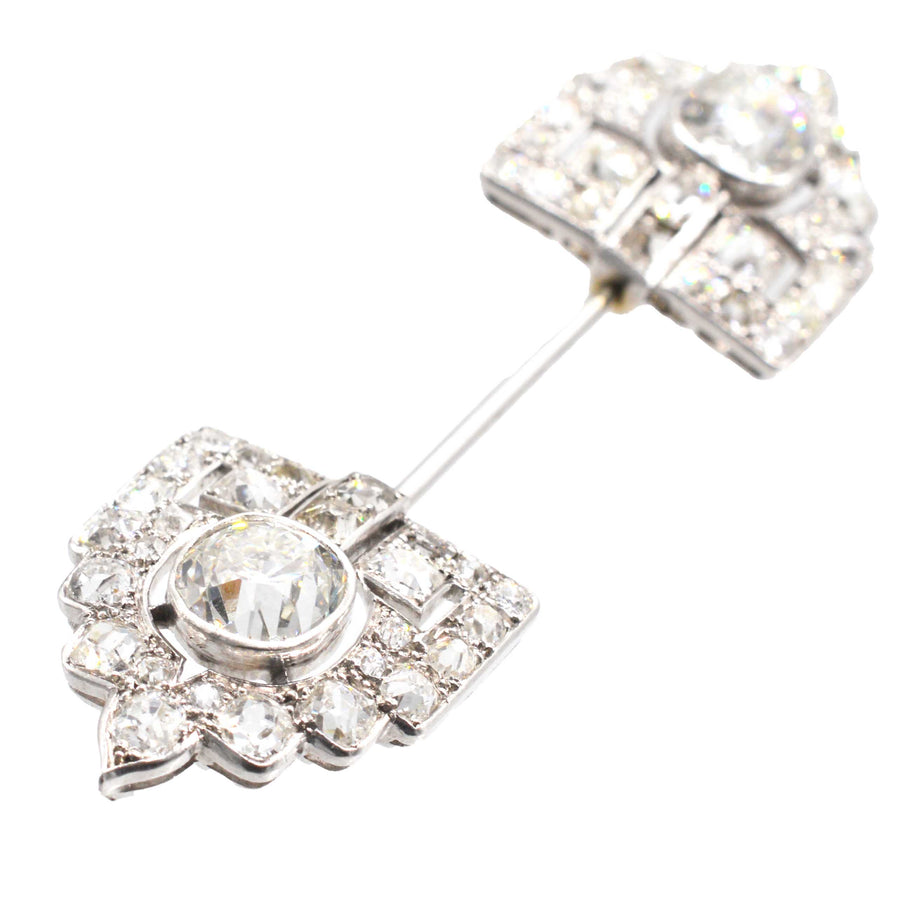 Art Deco Platinum 6 Carat Old European Diamond Jabot Brooch