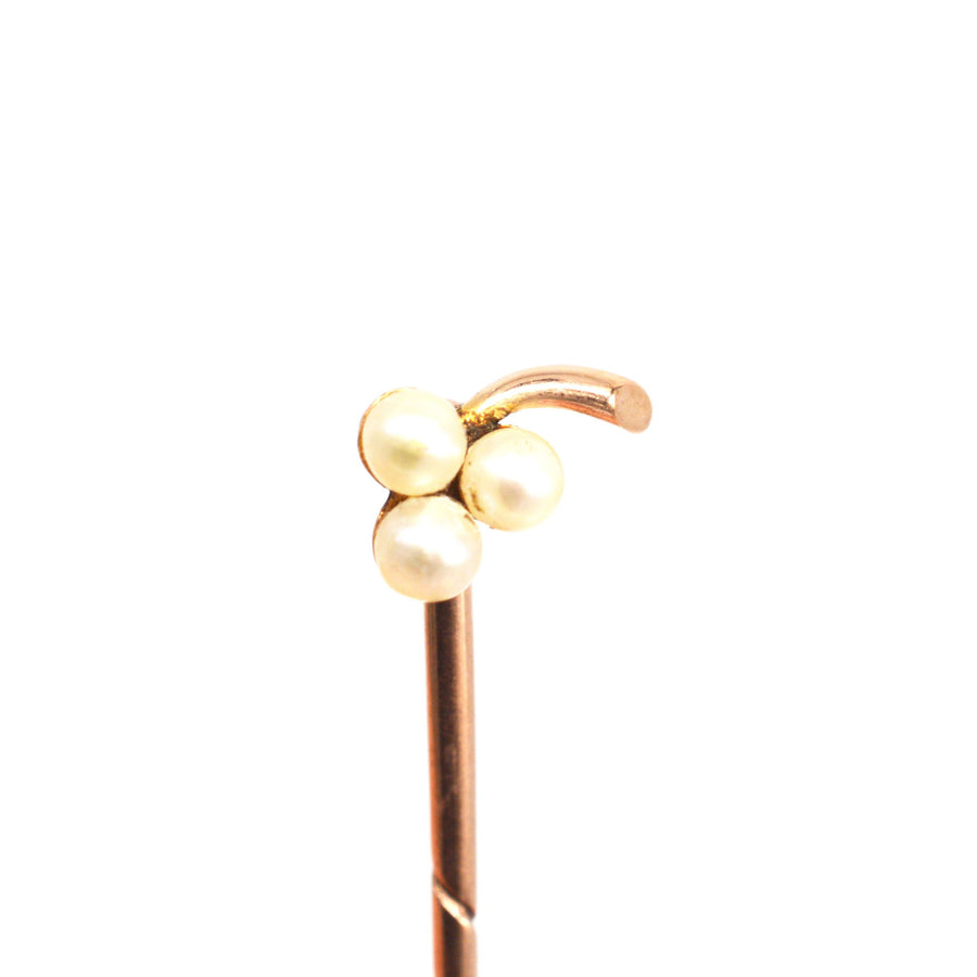 Edwardian 15ct Gold Trio Pearl Clover Tie Pin