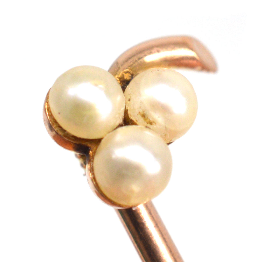 Edwardian 15ct Gold Trio Pearl Clover Tie Pin