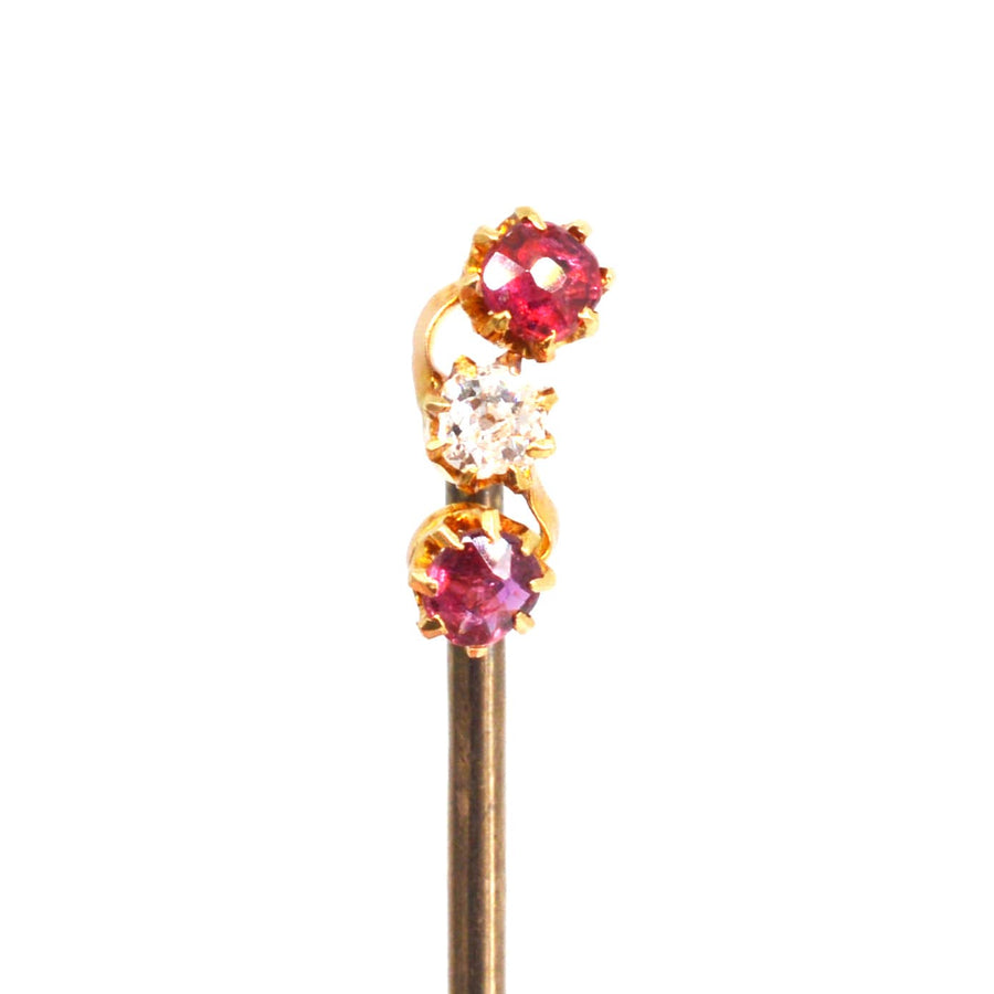 Edwardian 18ct Gold Ruby and Diamond Triple Crossover Tie Pin