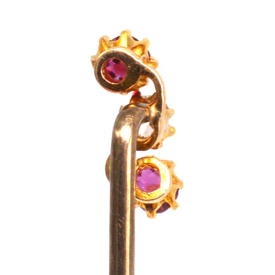 Edwardian 18ct Gold Ruby and Diamond Triple Crossover Tie Pin