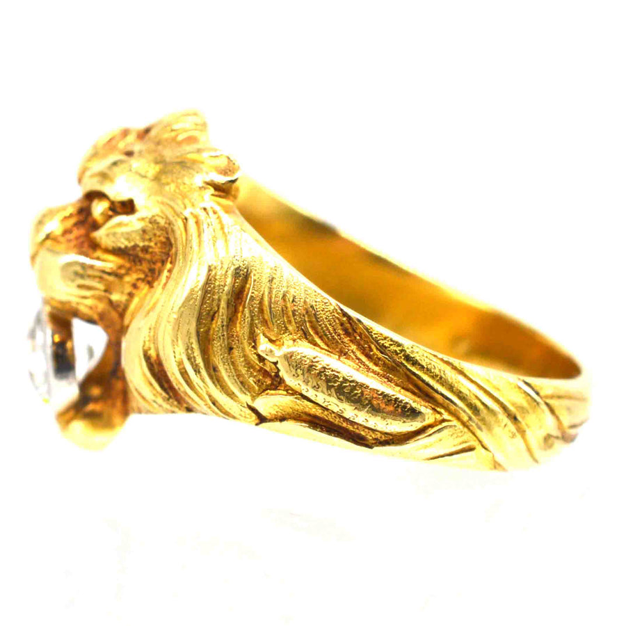 French Art Nouveau 18ct Gold Roaring Lion with Diamond