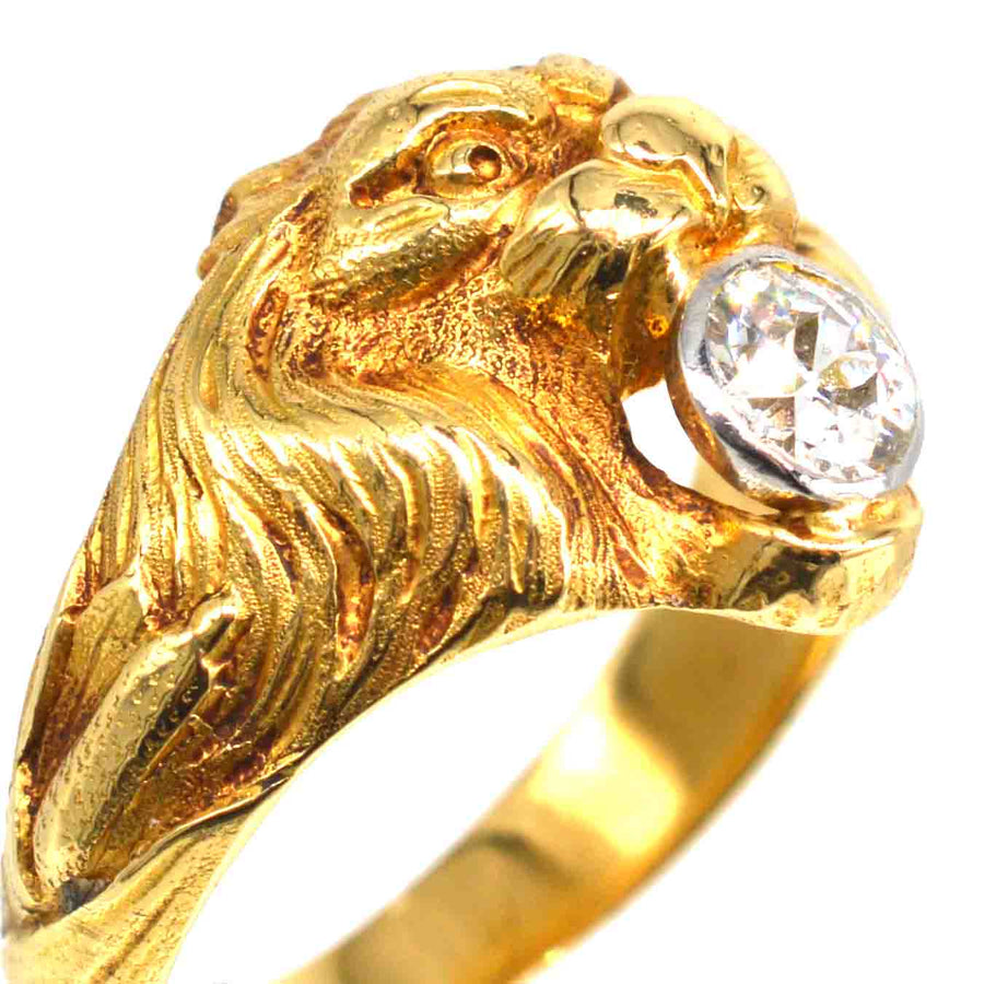 French Art Nouveau 18ct Gold Roaring Lion with Diamond