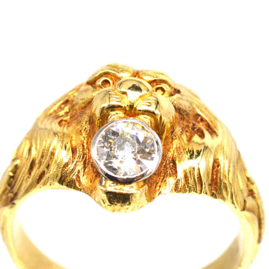 French Art Nouveau 18ct Gold Roaring Lion with Diamond