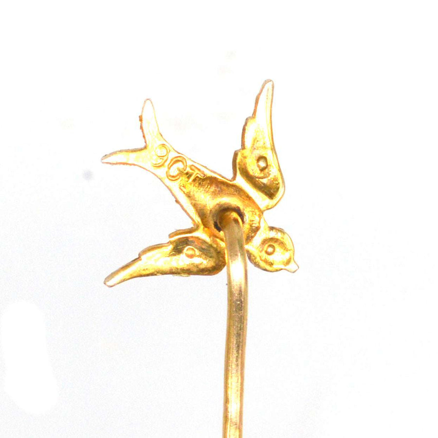 Edwardian 9ct Gold Swallow Tie Pin with Seed Pearls