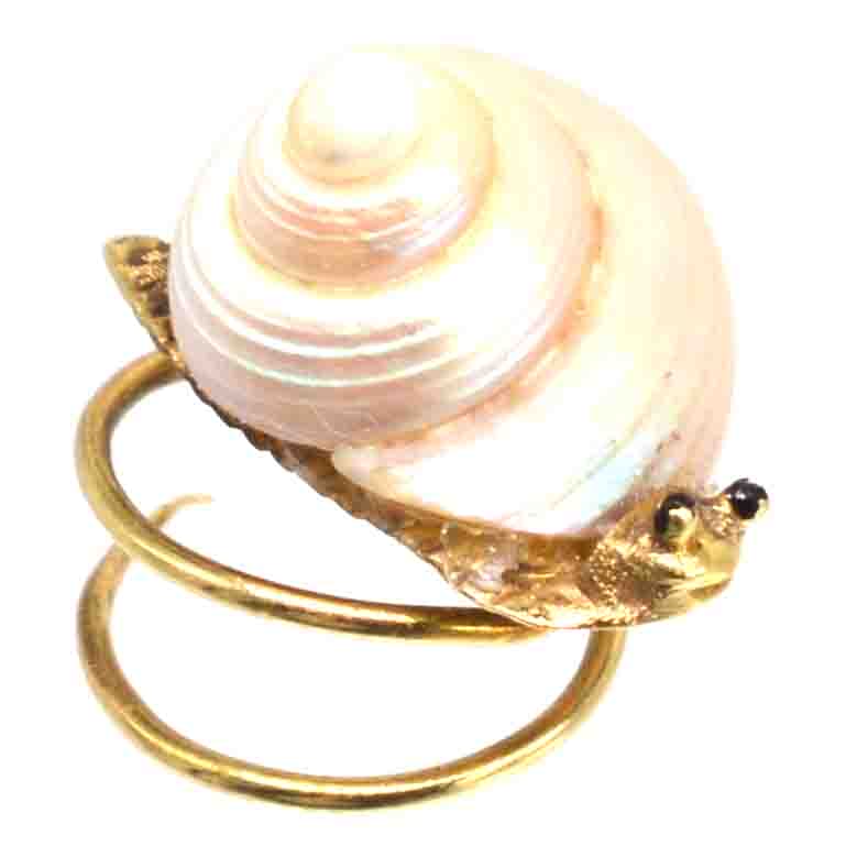 Petite broche victorienne en or 18 carats en forme d'escargot avec coquillage