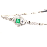 Art Deco 14ct White Gold Emerald and Diamond Three Stone Bracelet | Parkin and Gerrish (UK)