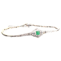 Art Deco 14ct White Gold Emerald and Diamond Three Stone Bracelet | Parkin and Gerrish (UK)