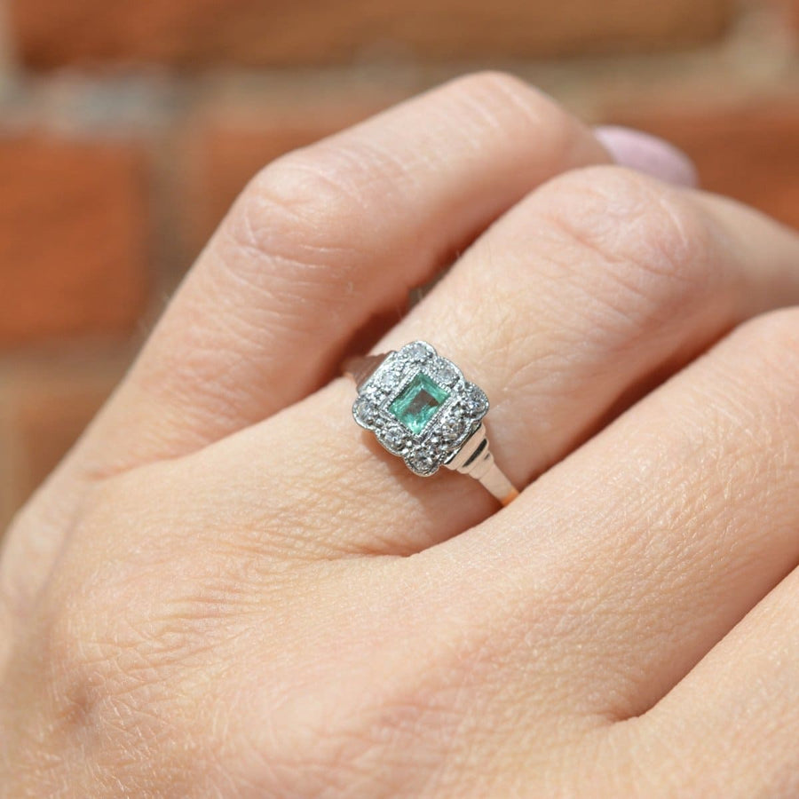 Art Deco 18ct Gold and Platinum Emerald and Diamond Ring | Parkin and Gerrish | Antique & Vintage Jewellery