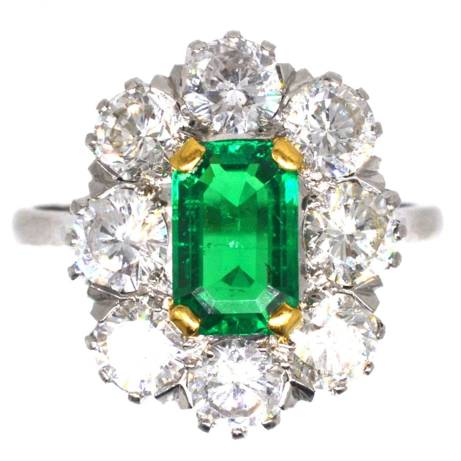 Art Deco 18ct Gold & Platinum Emerald and Diamond Cluster Ring | Parkin and Gerrish | Antique & Vintage Jewellery