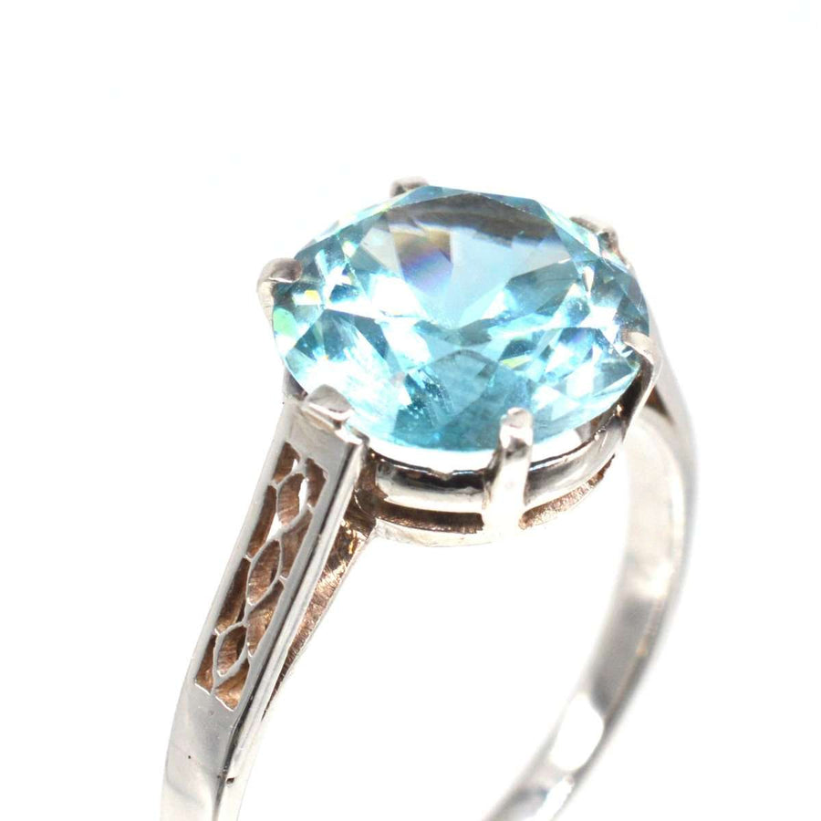 Art Deco 18ct White Gold Blue Zircon Solitaire Ring | Parkin and Gerrish | Antique & Vintage Jewellery