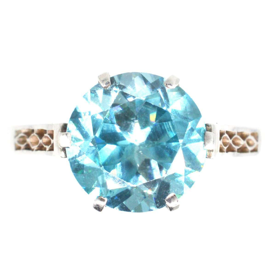 Art Deco 18ct White Gold Blue Zircon Solitaire Ring | Parkin and Gerrish | Antique & Vintage Jewellery