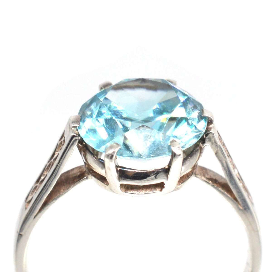 Art Deco 18ct White Gold Blue Zircon Solitaire Ring | Parkin and Gerrish | Antique & Vintage Jewellery