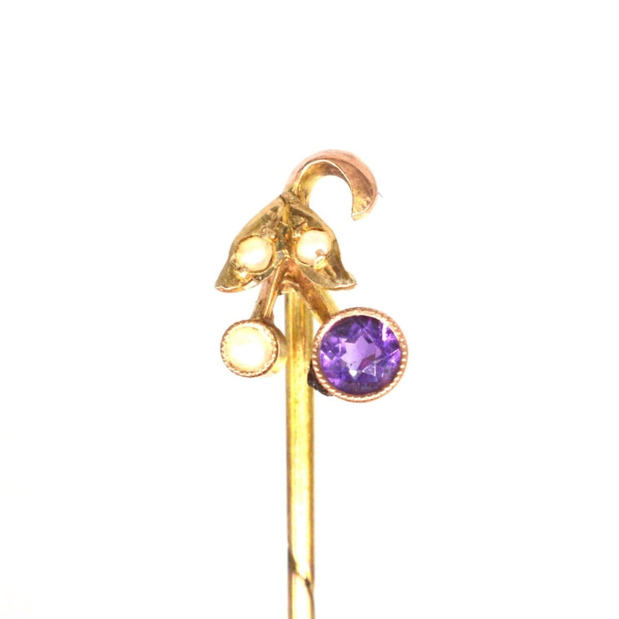 Art Deco 9ct Gold Amethyst and Pearl Tie Pin | Parkin and Gerrish | Antique & Vintage Jewellery