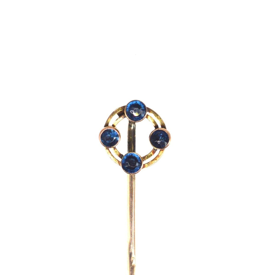 Art Deco 9ct Gold Circular Tie Pin with 4 Sapphires | Parkin and Gerrish | Antique & Vintage Jewellery