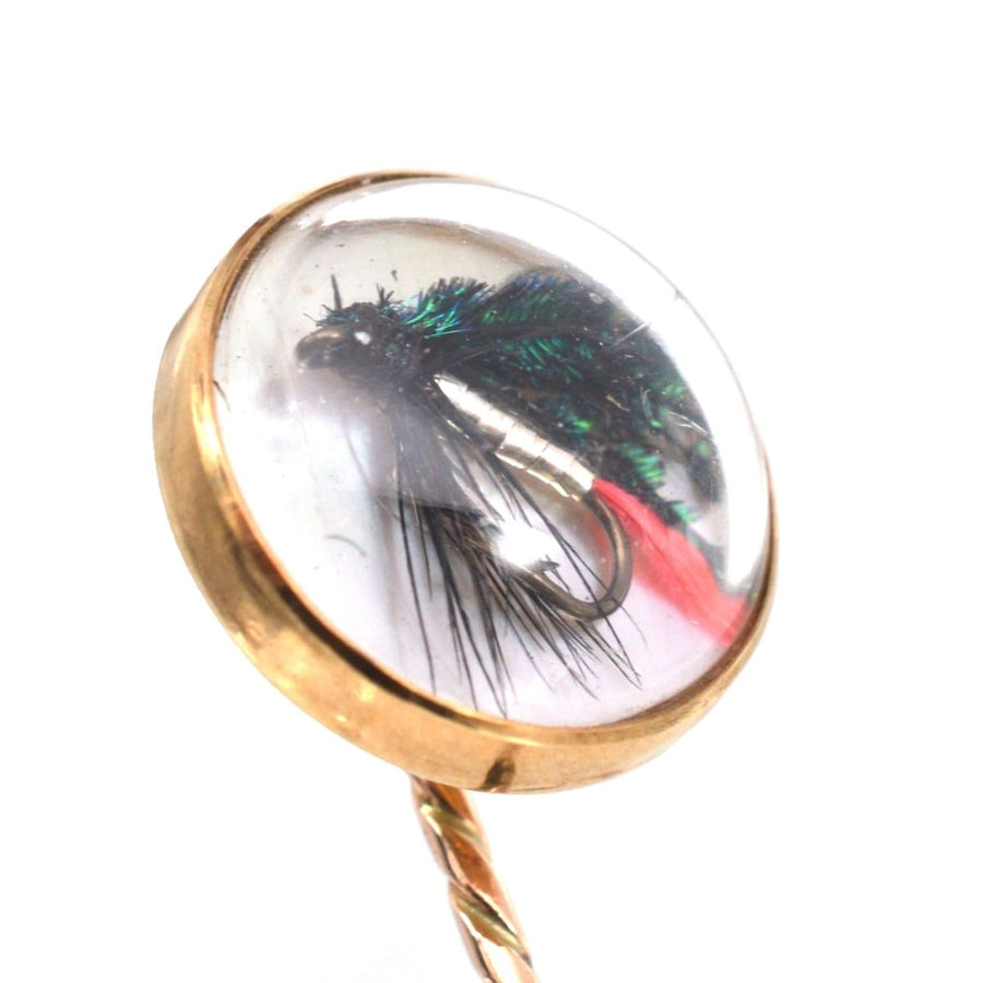 Art Deco 9ct Gold Fishing Hook and Feather (Lure) Paste Tie Pin | Parkin and Gerrish | Antique & Vintage Jewellery