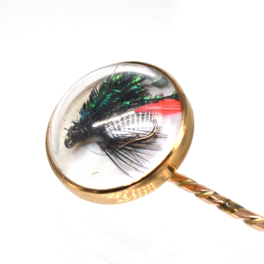 Art Deco 9ct Gold Fishing Hook and Feather (Lure) Paste Tie Pin | Parkin and Gerrish | Antique & Vintage Jewellery