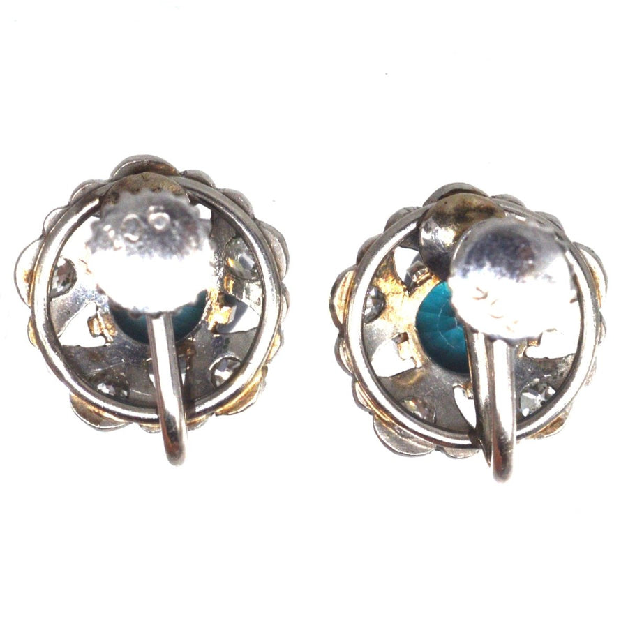 Art Deco 9ct White Gold Blue Zircon and Diamond Cluster Earrings | Parkin and Gerrish | Antique & Vintage Jewellery
