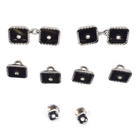 Art Deco 9ct White Gold, Onyx and Diamond Dress Set in Original Case | Parkin and Gerrish (UK)