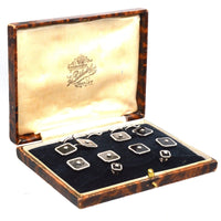 Art Deco 9ct White Gold, Onyx and Diamond Dress Set in Original Case | Parkin and Gerrish (UK)