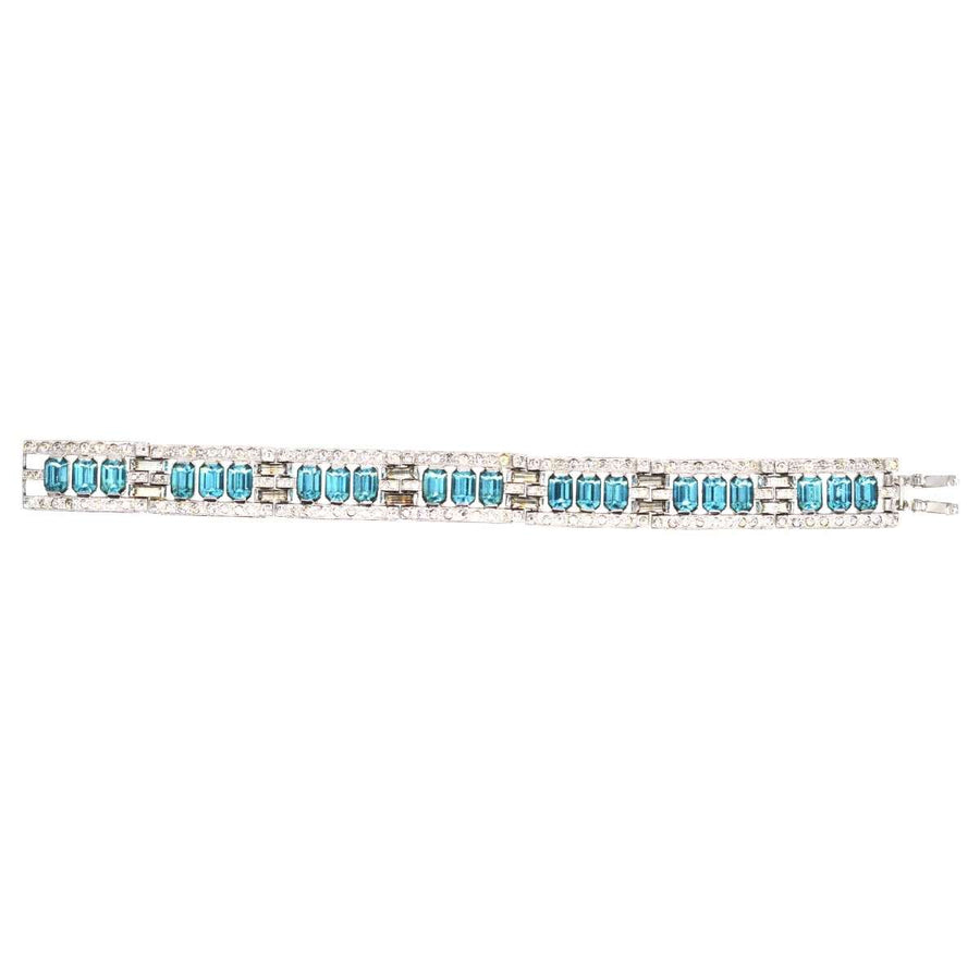 Art Deco Chrome White and Aquamarine Paste Bracelet | Parkin and Gerrish | Antique & Vintage Jewellery