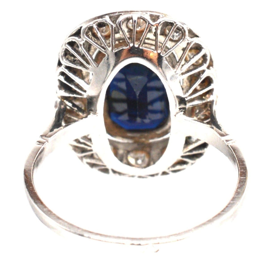 Art Deco French Platinum Dark Sapphire and Diamond Cluster Ring | Parkin and Gerrish | Antique & Vintage Jewellery