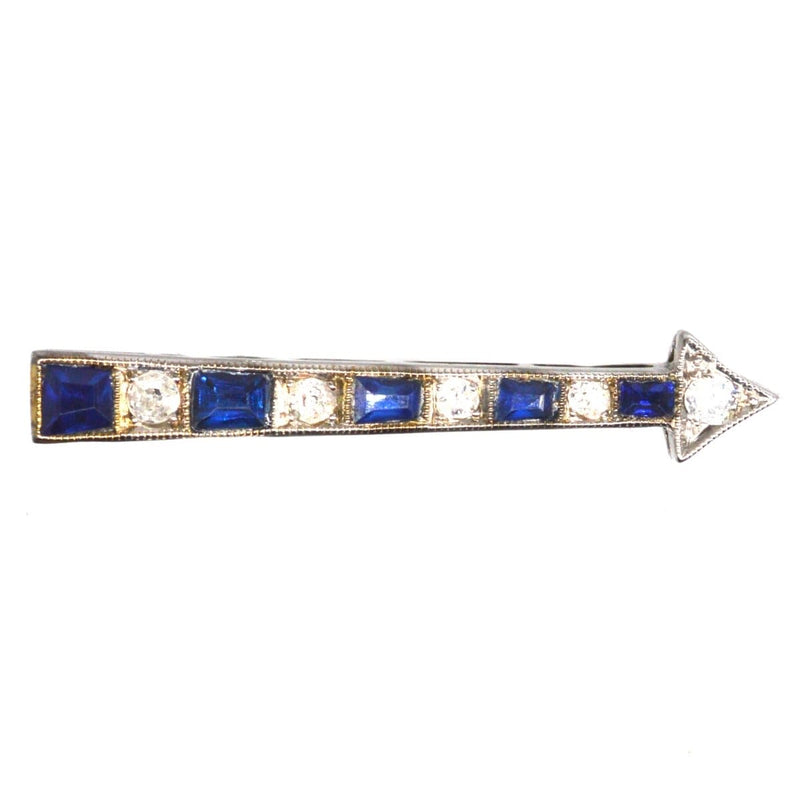 Broche flèche Art déco française en saphir et diamant