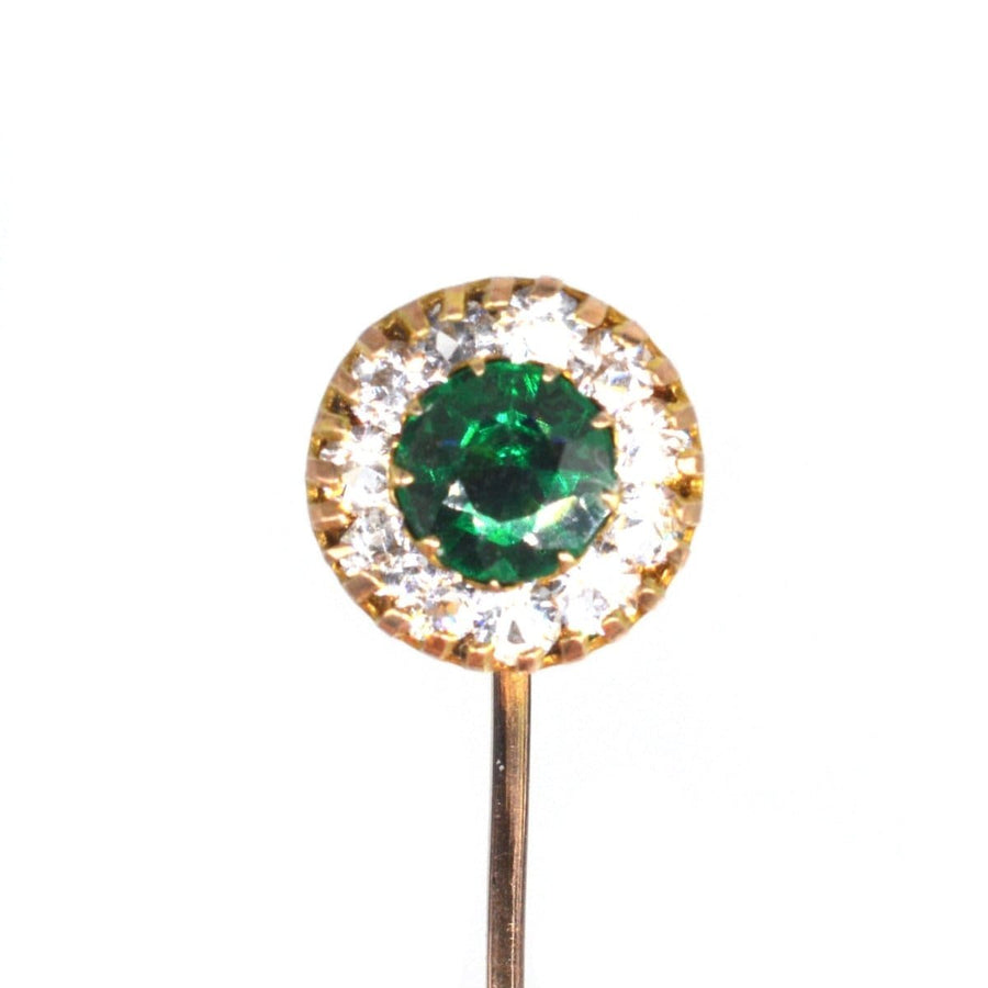 Art Deco Green and White Rhinestone Cluster Tie Pin | Parkin and Gerrish | Antique & Vintage Jewellery