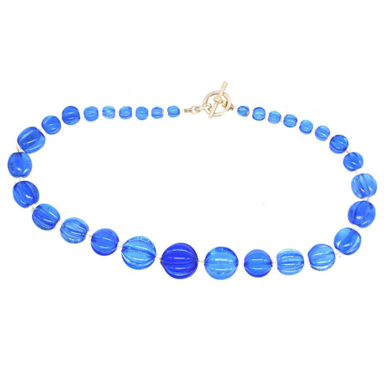 Art Deco Melon-Cut Blue Glass Necklace
