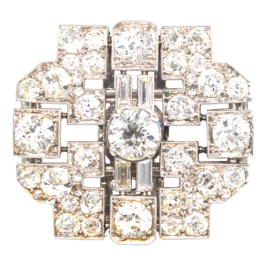 Art Deco Platinum 7 Carat Diamond Brooch in Original Case with a Pearl Necklace Attachment | Parkin and Gerrish | Antique & Vintage Jewellery