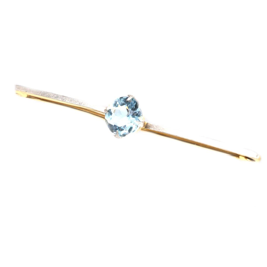 Art Deco Platinum and 15ct Gold Aquamarine Bar Brooch | Parkin and Gerrish | Antique & Vintage Jewellery