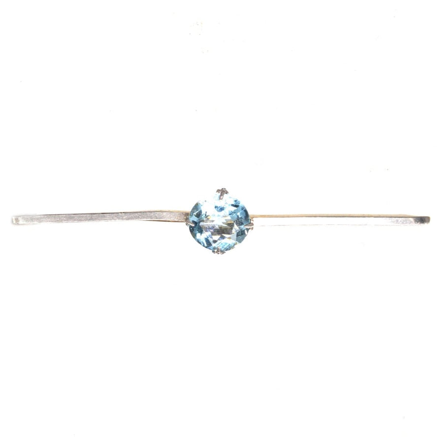 Art Deco Platinum and 15ct Gold Aquamarine Bar Brooch | Parkin and Gerrish | Antique & Vintage Jewellery