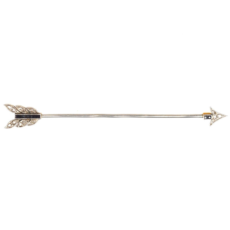 Art Deco Platinum and 18ct Gold, Black Sapphire and Diamond Arrow Brooch