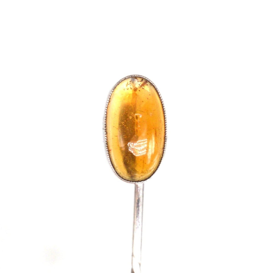 Art Deco Silver Tie Pin with Amber | Parkin and Gerrish | Antique & Vintage Jewellery