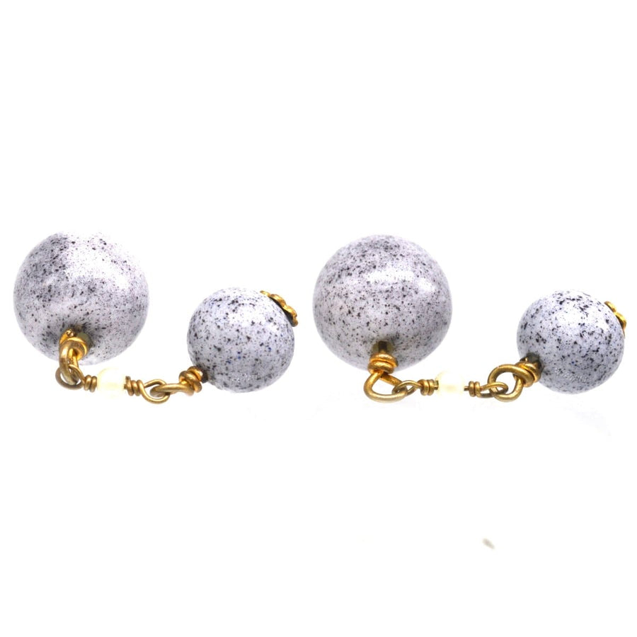 Art Deco Speckled Glass Bead and Seed Pearl Cufflinks | Parkin and Gerrish | Antique & Vintage Jewellery
