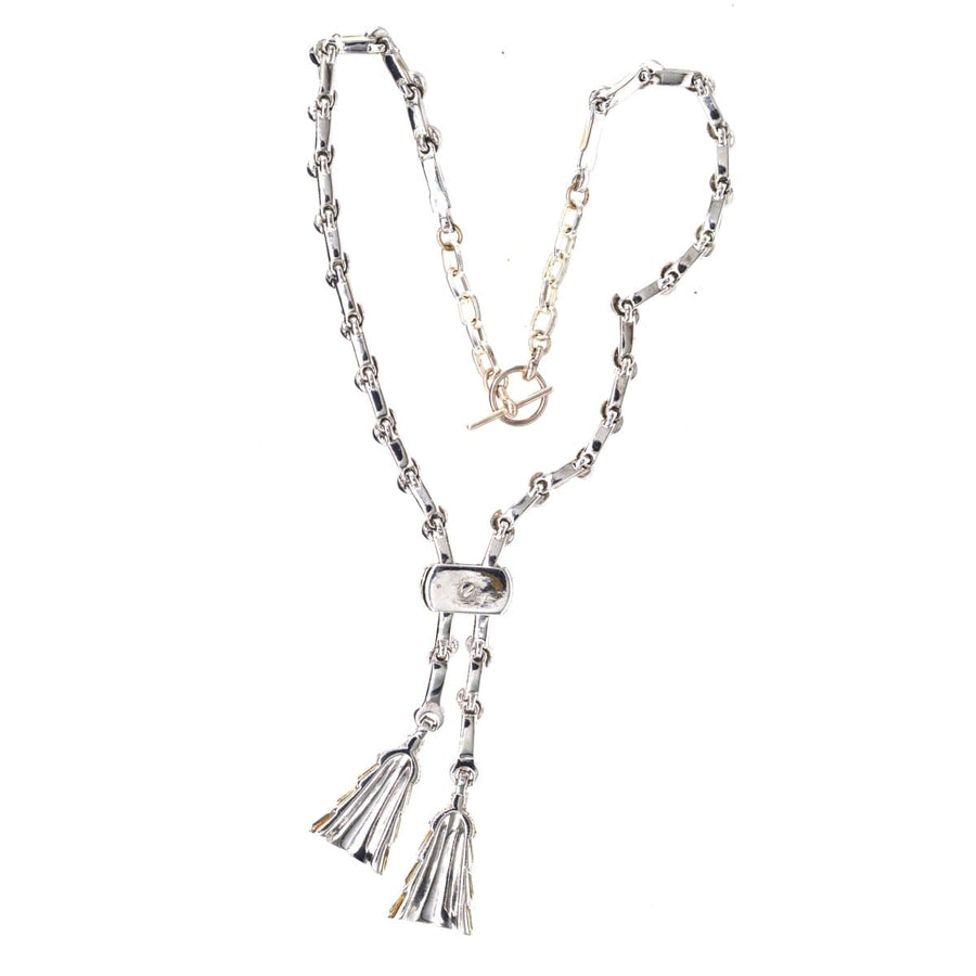 Art Deco White Chrome and White Paste Negligee (Double Drop) Tassle necklace | Parkin and Gerrish | Antique & Vintage Jewellery