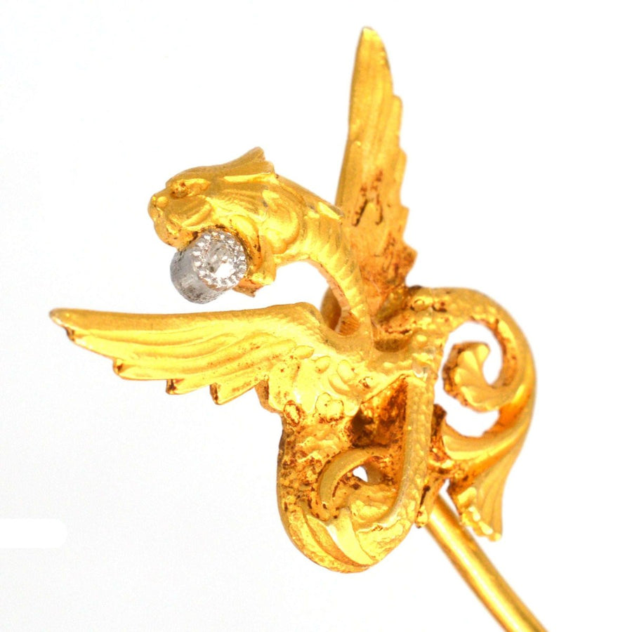 Art Nouveau 18ct Gold Griffin with a Diamond in his mouth | Parkin and Gerrish (UK)