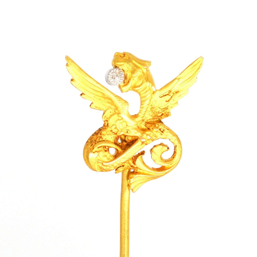 Art Nouveau 18ct Gold Griffin with a Diamond in his mouth | Parkin and Gerrish (UK)