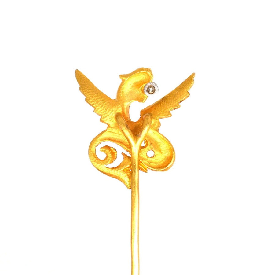Art Nouveau 18ct Gold Griffin with a Diamond in his mouth | Parkin and Gerrish (UK)