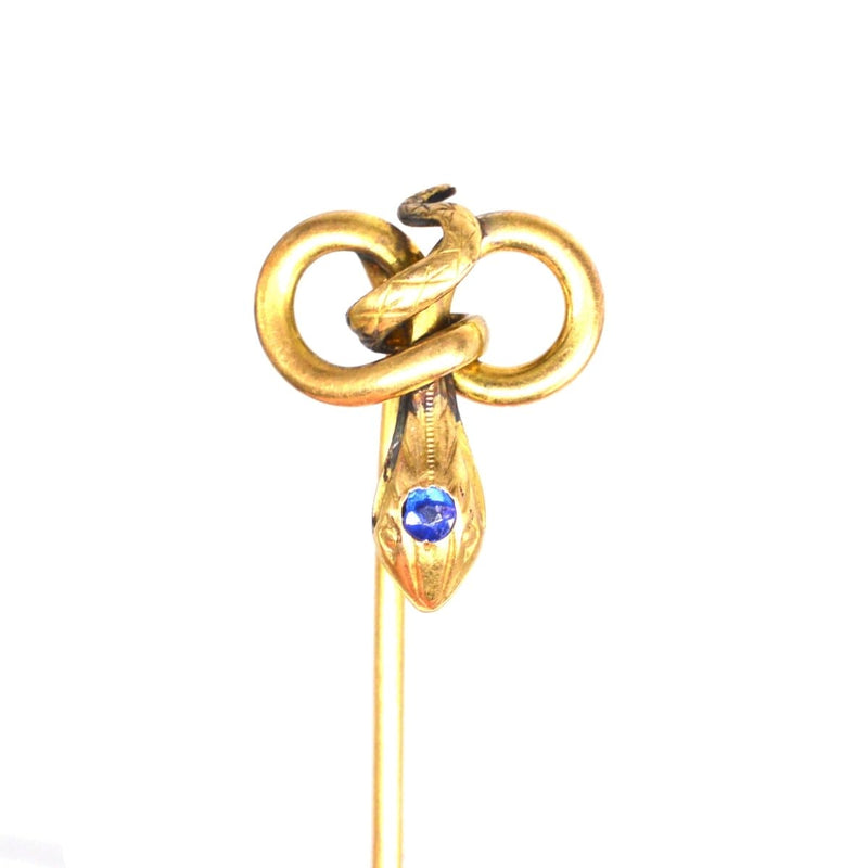 Épingle à cravate Art Nouveau « FIX » en forme de serpent en or avec une pâte bleue