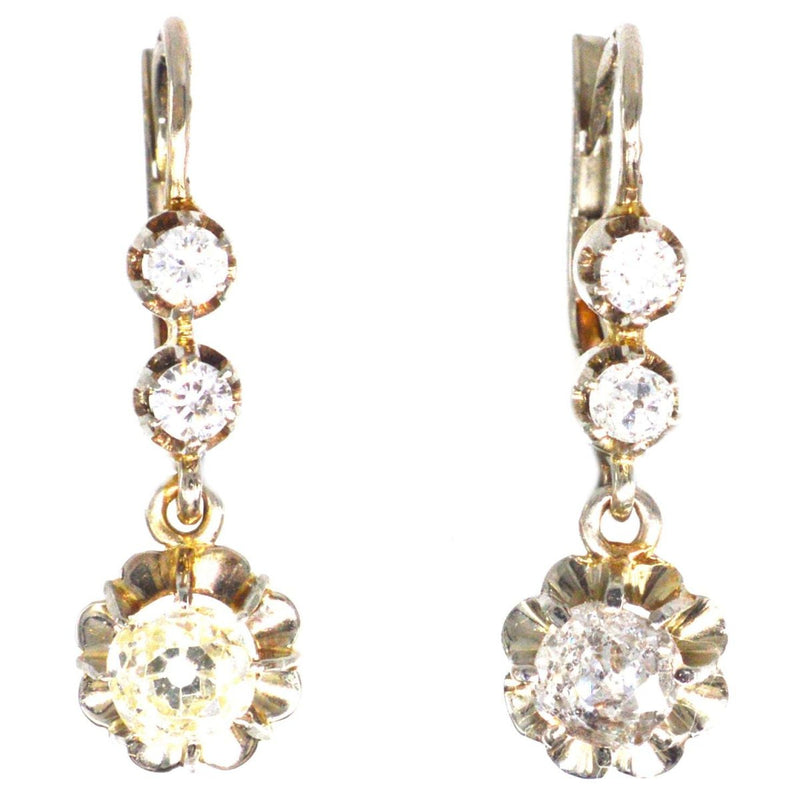 Belle Epoque 18ct White Gold and Platinum Old Mine Cut Diamond Dangling Earrings